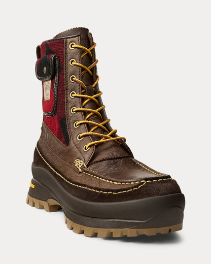 Ralph Lauren Logan Leather Plaid Wool Boot Chocolate