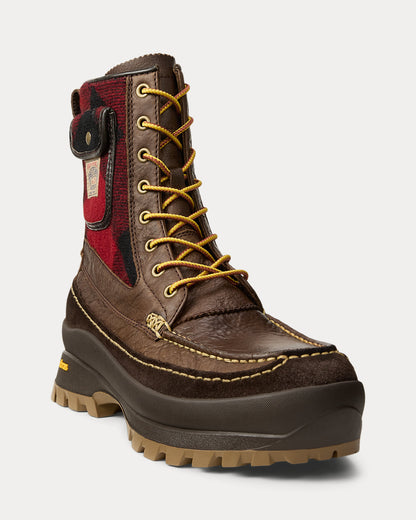 Ralph Lauren Logan Leather Plaid Wool Boot Chocolate