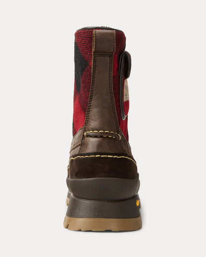 Ralph Lauren Logan Leather Plaid Wool Boot Chocolate