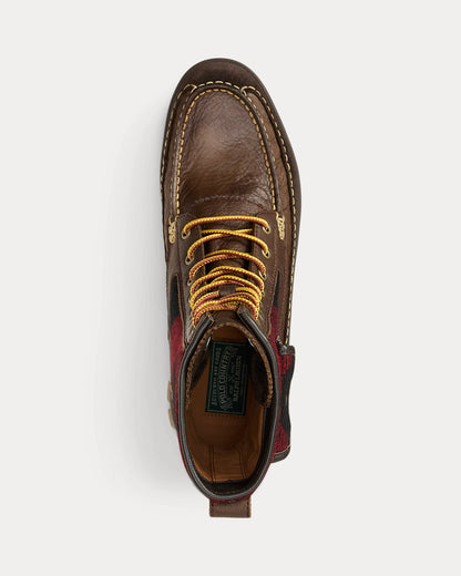 Ralph Lauren Logan Leather Plaid Wool Boot Chocolate