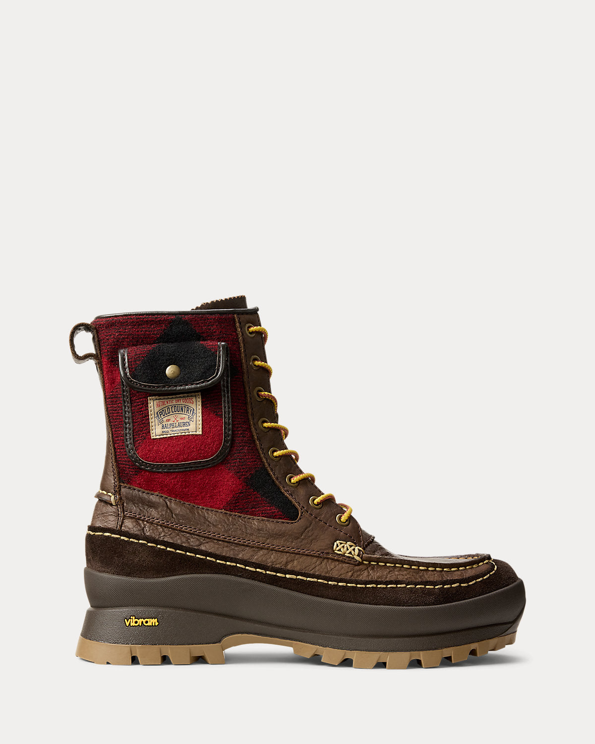 Ralph Lauren Logan Leather Plaid Wool Boot Chocolate