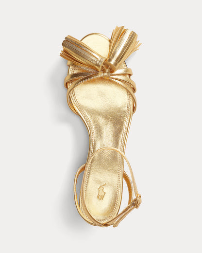 Ralph Lauren Metallic Leather Tassel Kitten Sandal Gold