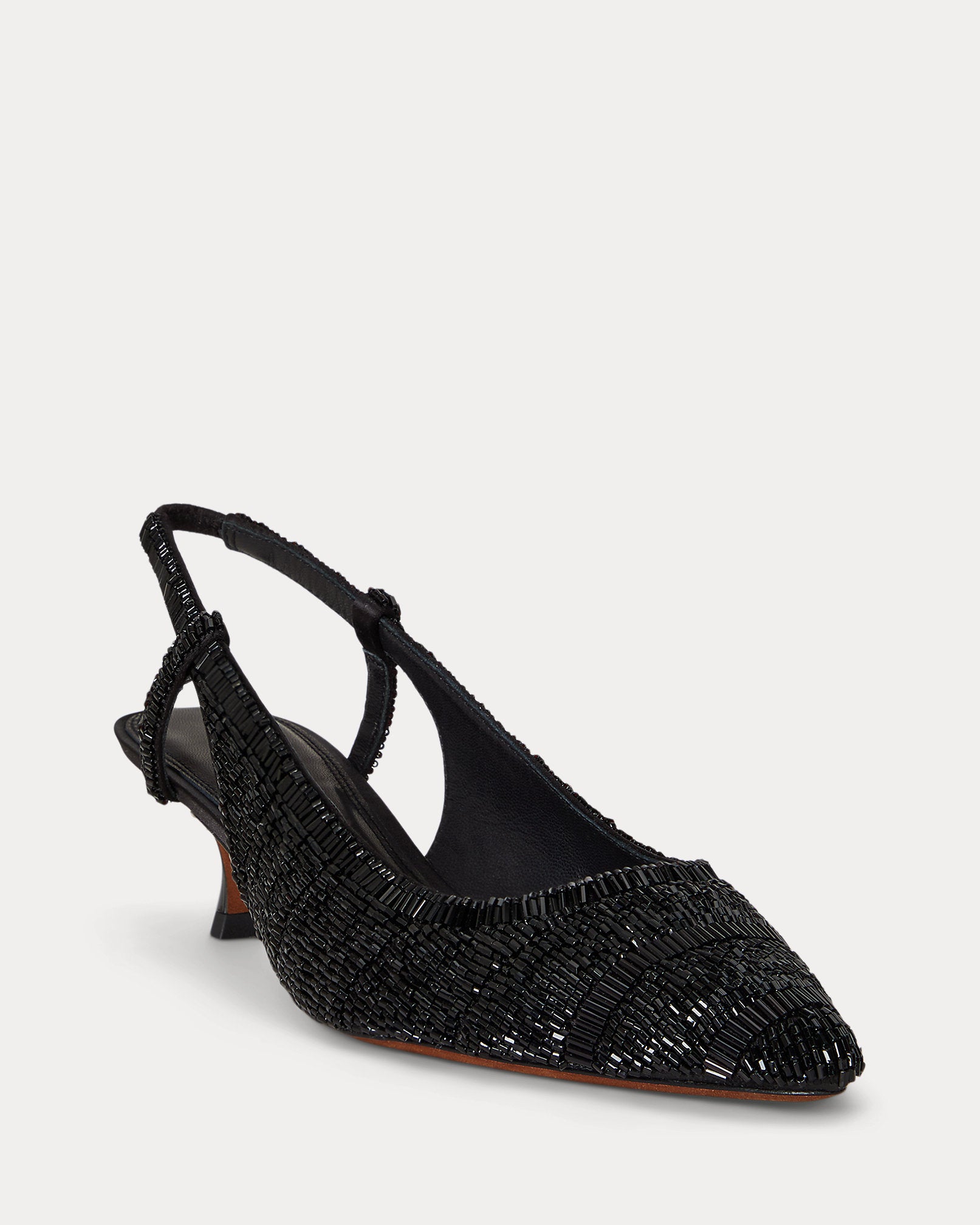 Ralph Lauren Beaded Satin Slingback Heel Black