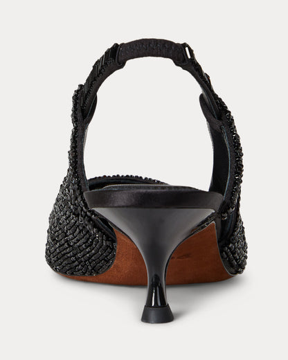 Ralph Lauren Beaded Satin Slingback Heel Black