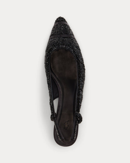 Ralph Lauren Beaded Satin Slingback Heel Black