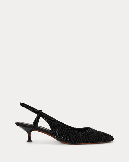 Ralph Lauren Beaded Satin Slingback Heel Black