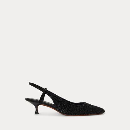 Ralph Lauren Beaded Satin Slingback Heel Black
