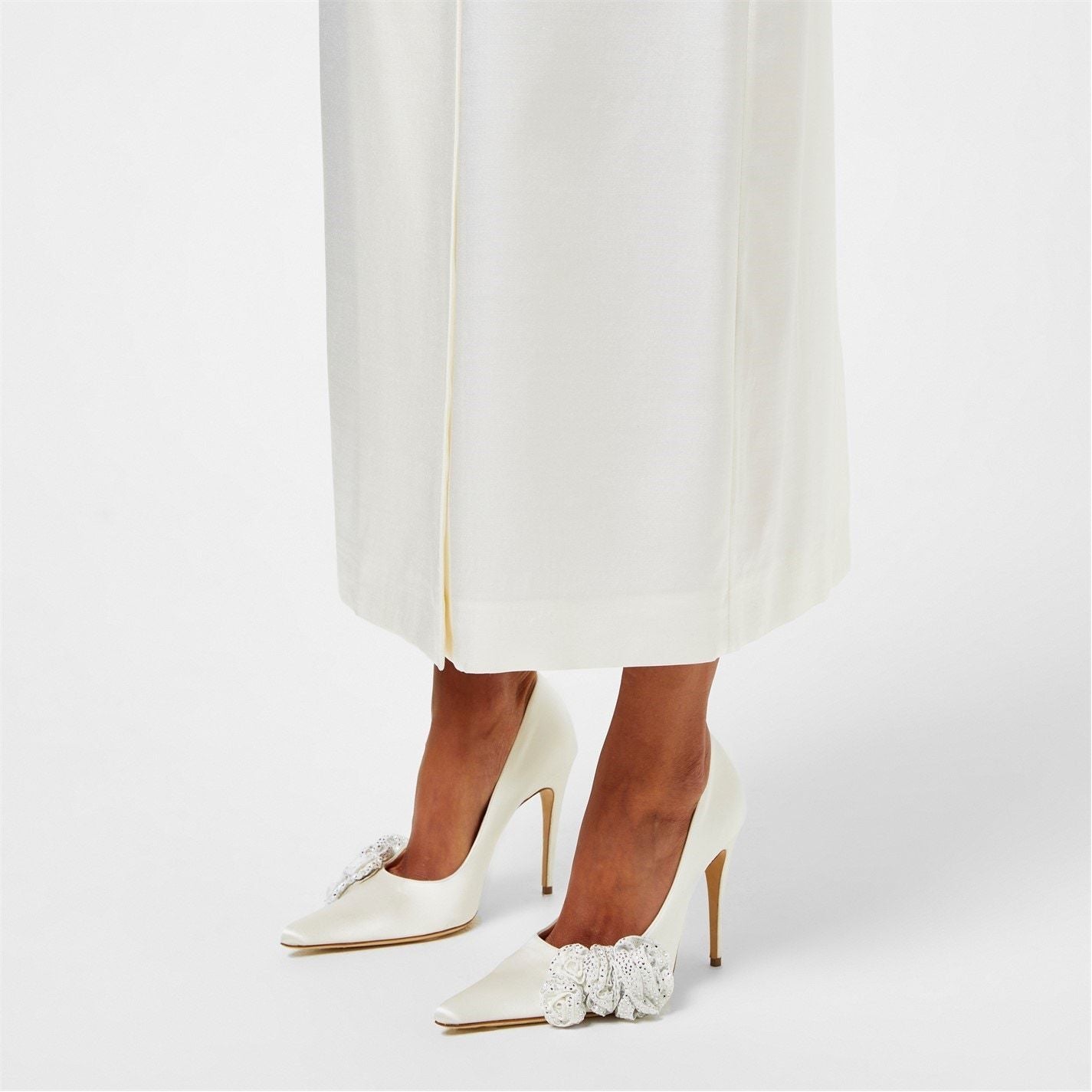  Satin Crystal Heels Cream