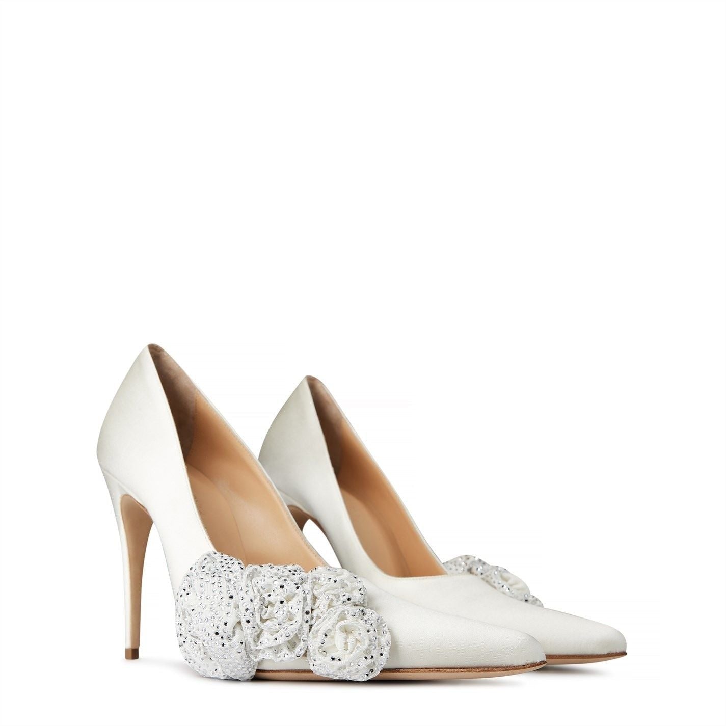  Satin Crystal Heels Cream