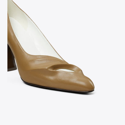Tory Burch Sculpted Peep-Toe Pump SOFT ACORN