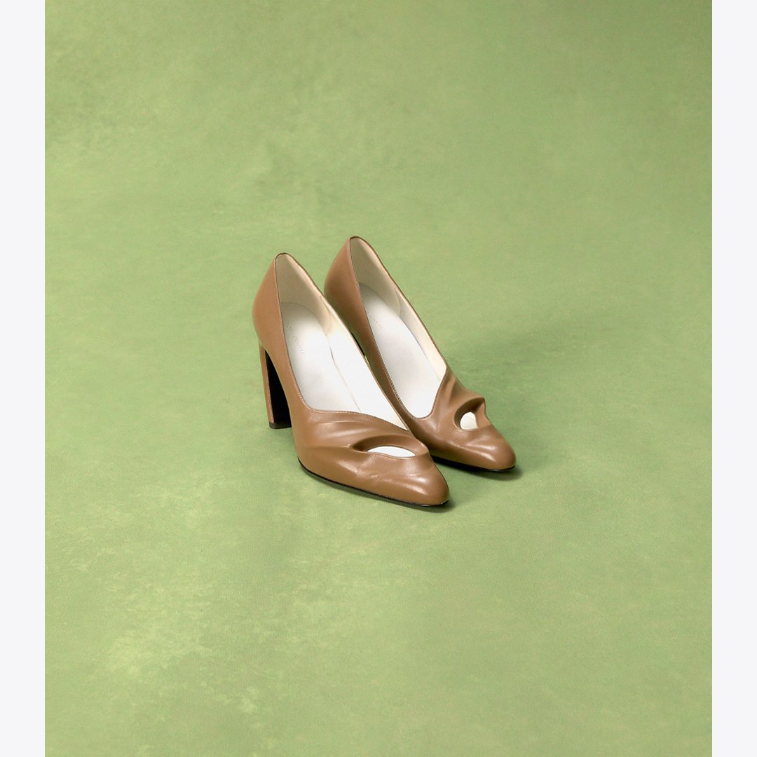 Tory Burch Sculpted Peep-Toe Pump SOFT ACORN