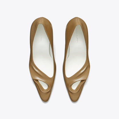 Tory Burch Sculpted Peep-Toe Pump SOFT ACORN