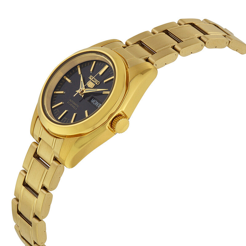 Seiko 5 Automatic Black Dial Gold-Tone Women's Watch