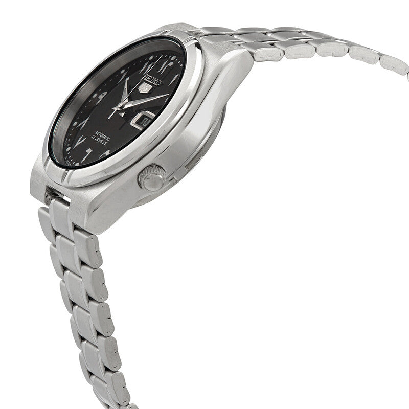 Seiko 5 Automatic Black Arabic Dial Stainless Steel Mens Watch