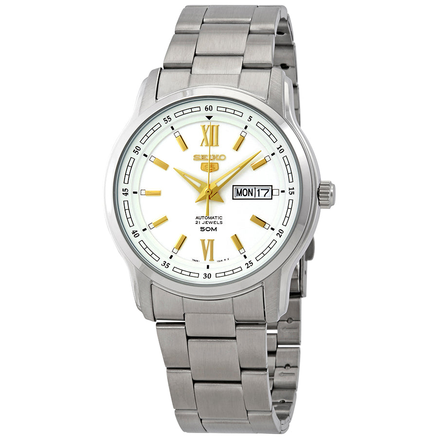 Seiko 5 Automatic White Dial Stainless Steel Mens Watch