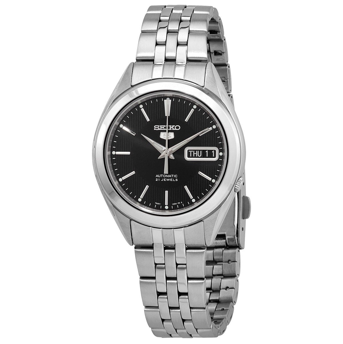 Seiko 5 Black Dial Stainless Steel Mens Watch