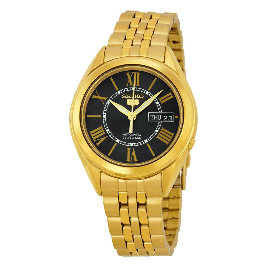 Seiko 5 Vintage Automatic Black Dial Yellow Gold-Plated Mens Watch