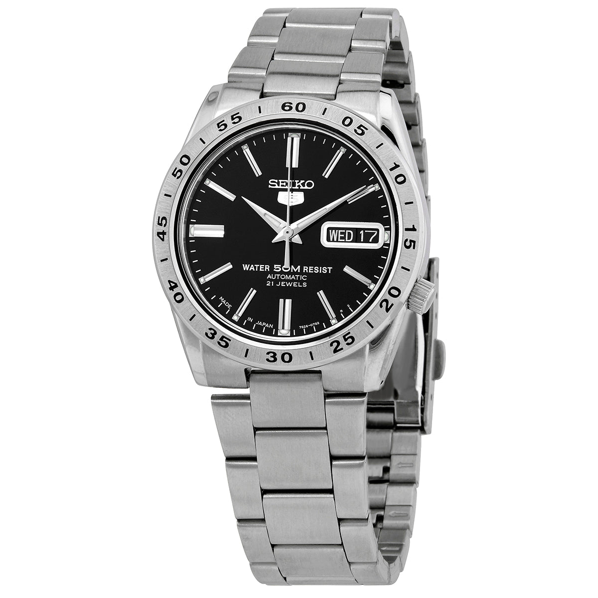 Seiko Automatic Black Dial Stainless Steel Mens Watch