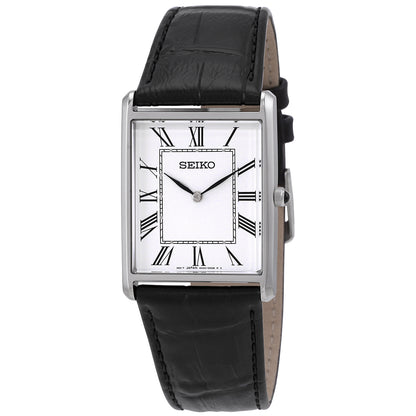 Seiko Essentials Quartz White Dial Black Leather Mens Watch