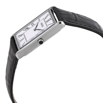 Seiko Essentials Quartz White Dial Black Leather Mens Watch