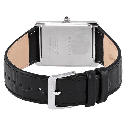 Seiko Essentials Quartz White Dial Black Leather Mens Watch