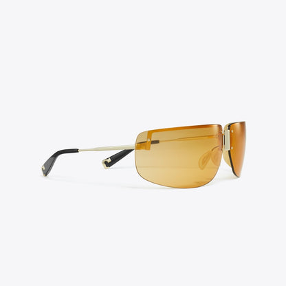Tory Burch Shield Runway Sunglasses SHINY LIGHT GOLD/ORANGE