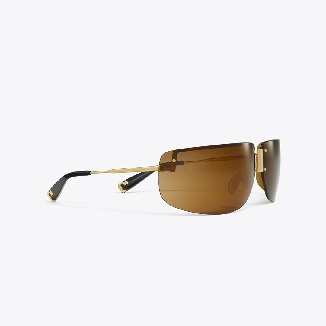 Tory Burch Shield Runway Sunglasses SHINY GOLD/BROWN