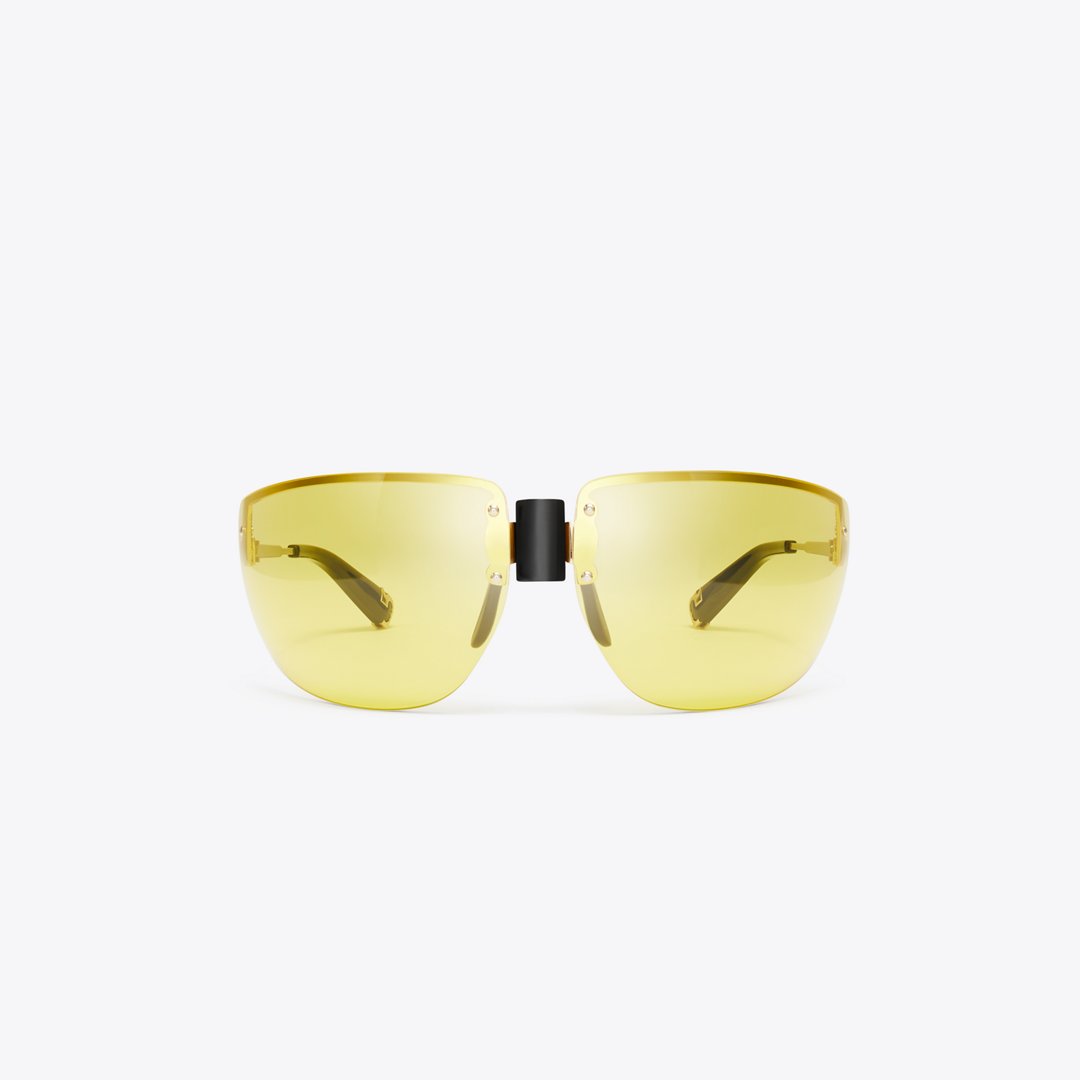 Tory Burch Shield Runway Sunglasses SHINY LIGHT GOLD/YELLOW