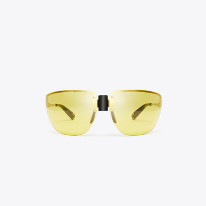 Tory Burch Shield Runway Sunglasses SHINY LIGHT GOLD/YELLOW