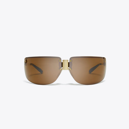 Tory Burch Shield Runway Sunglasses SHINY GOLD/BROWN