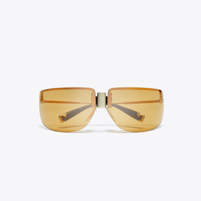 Tory Burch Shield Runway Sunglasses SHINY LIGHT GOLD/ORANGE