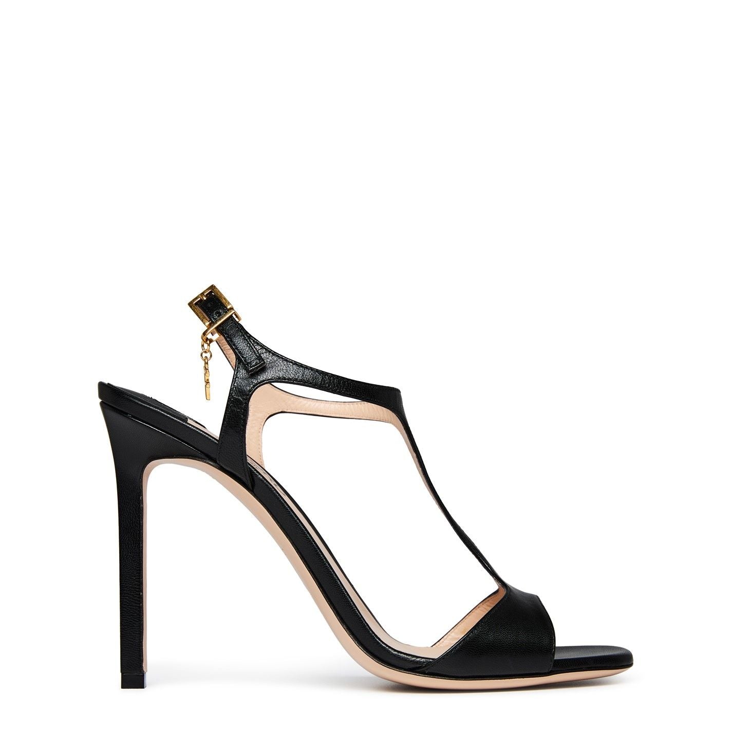  Shiny T-Bar Stilettos Black