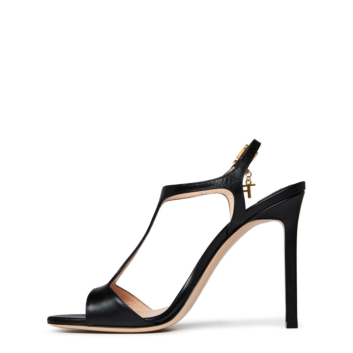  Shiny T-Bar Stilettos Black