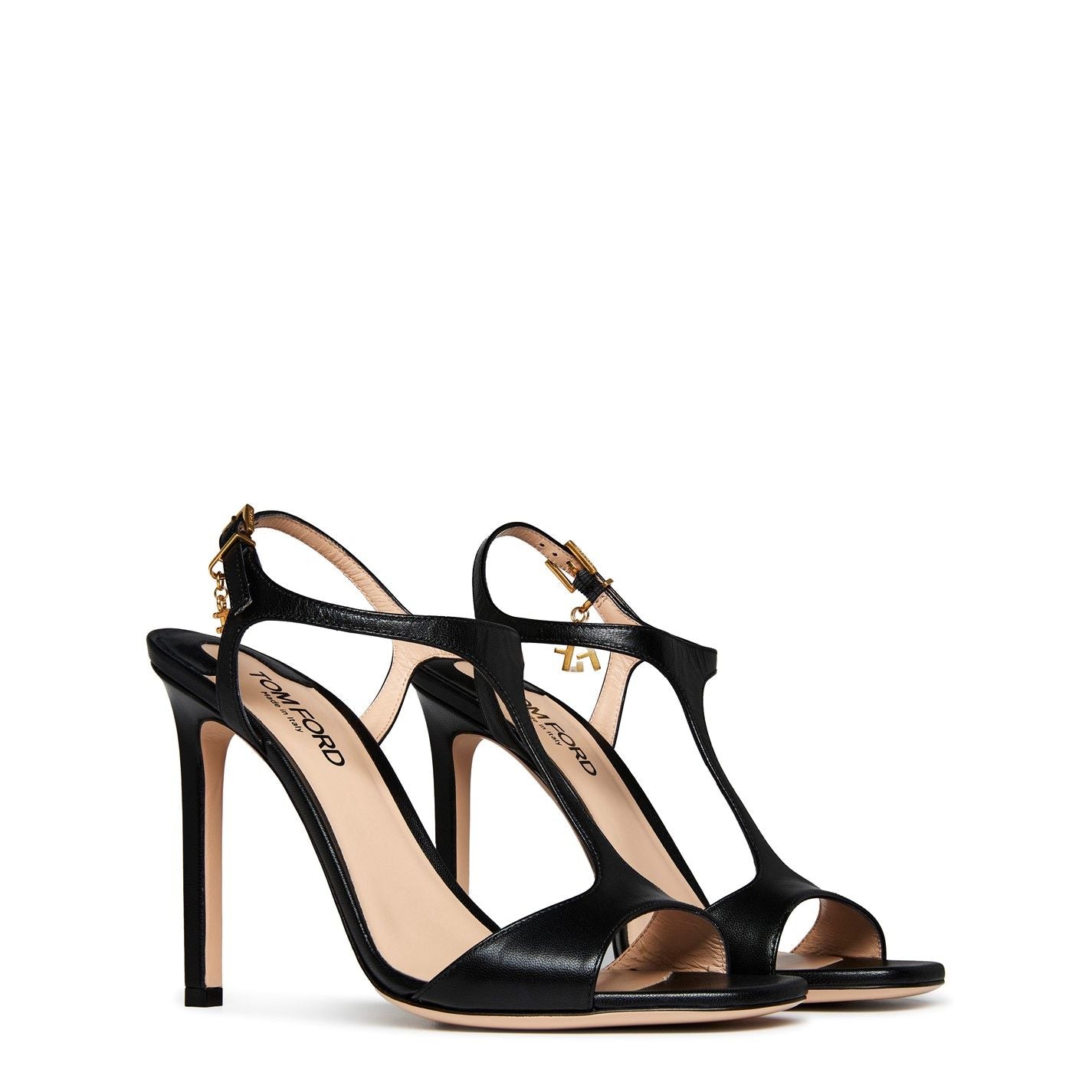  Shiny T-Bar Stilettos Black