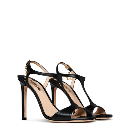  Shiny T-Bar Stilettos Black