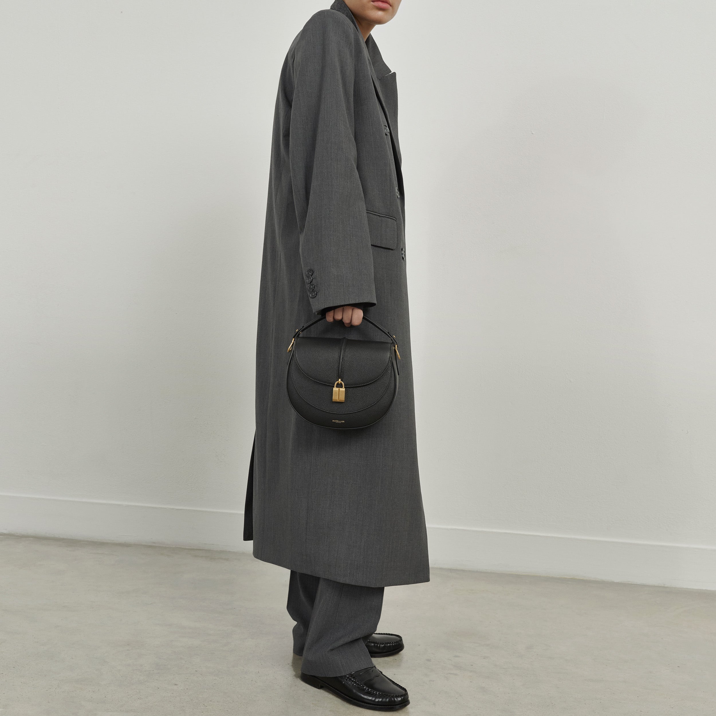 DeMellier The Siena Saddle salt & pepper canvas black small grain