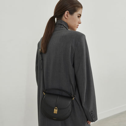 DeMellier The Siena Saddle salt & pepper canvas black small grain