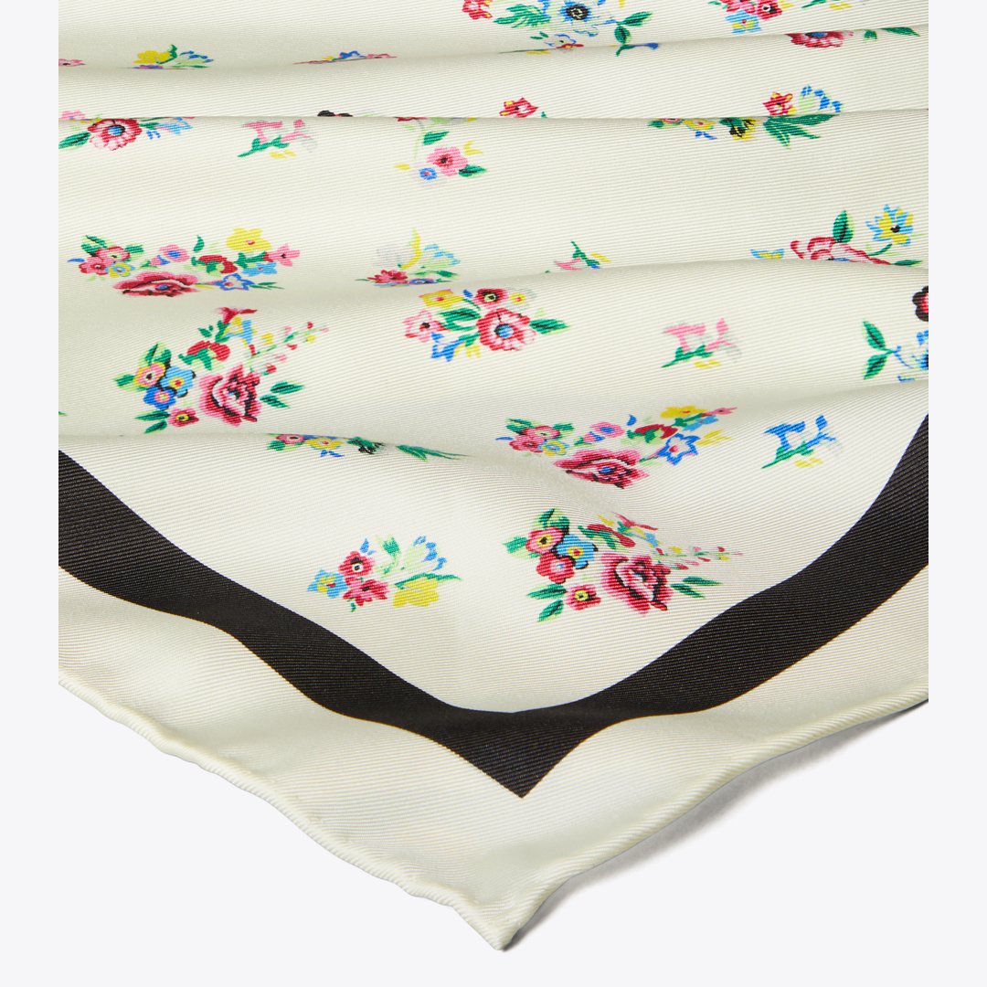 Tory Burch Silk Triangle Scarf Ditsy Floral Ivory