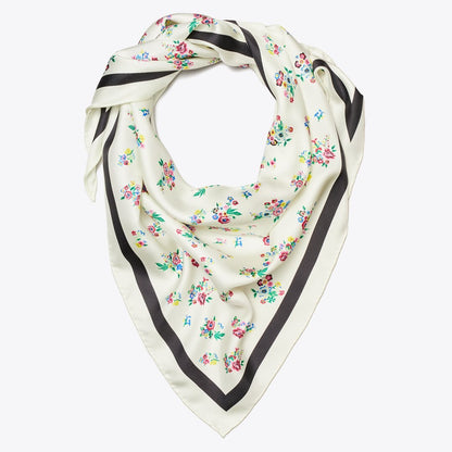 Tory Burch Silk Triangle Scarf Ditsy Floral Ivory