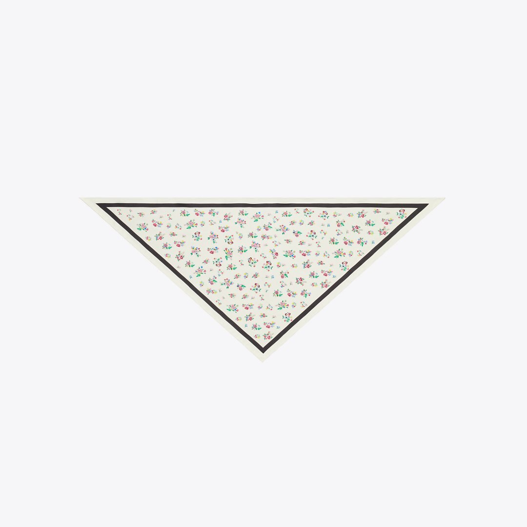 Tory Burch Silk Triangle Scarf Ditsy Floral Ivory