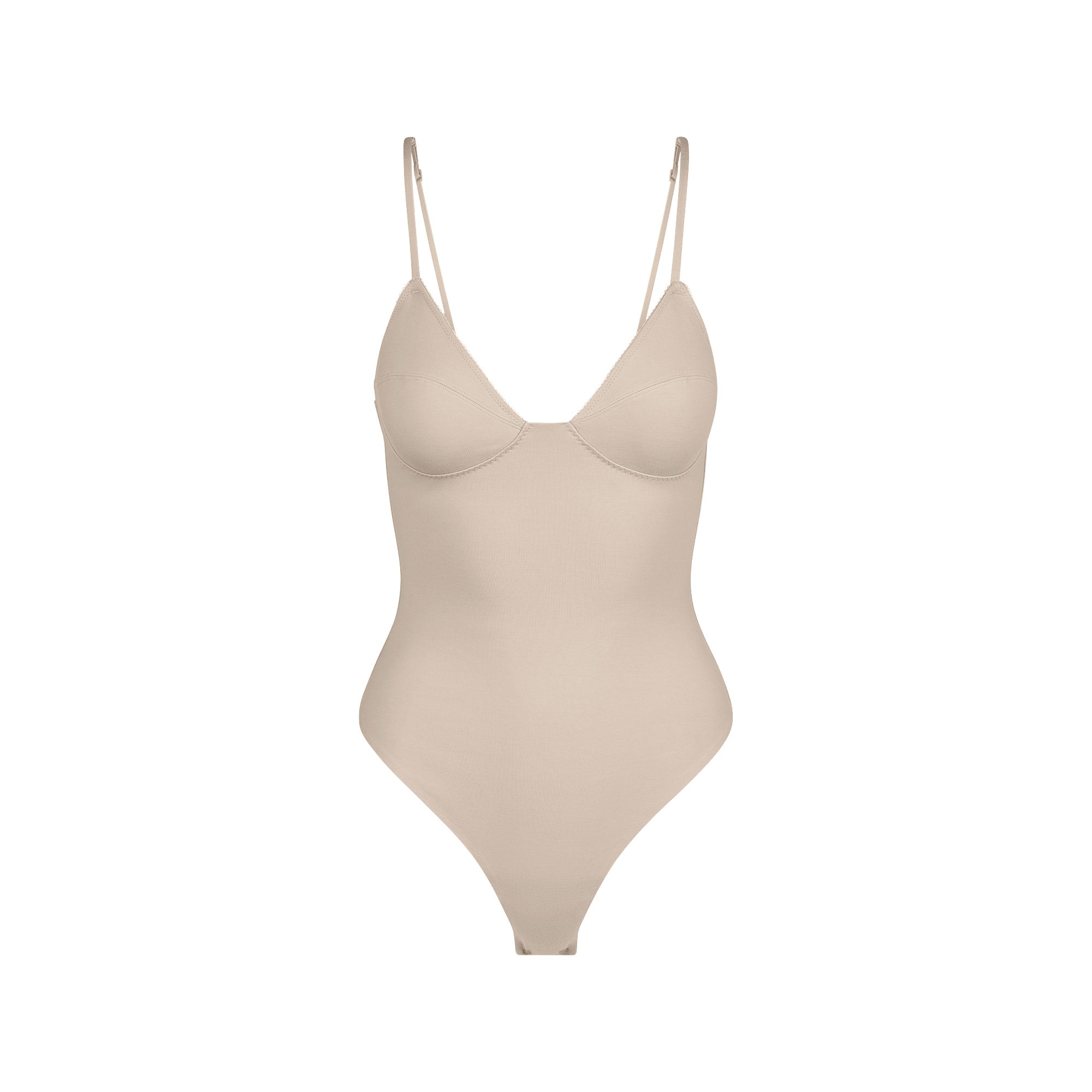 Skims Cotton Shapewear Thong Bodysuit Linen