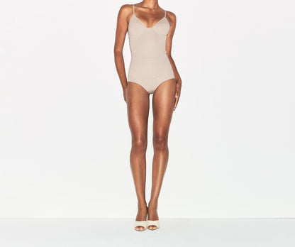 Skims Cotton Shapewear Thong Bodysuit Linen
