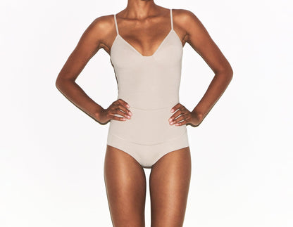 Skims Cotton Shapewear Thong Bodysuit Linen