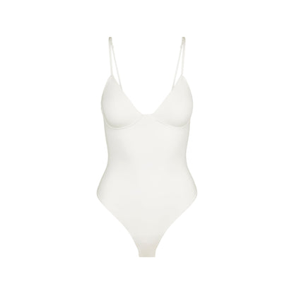 Skims Cotton Shapewear Thong Bodysuit Marble