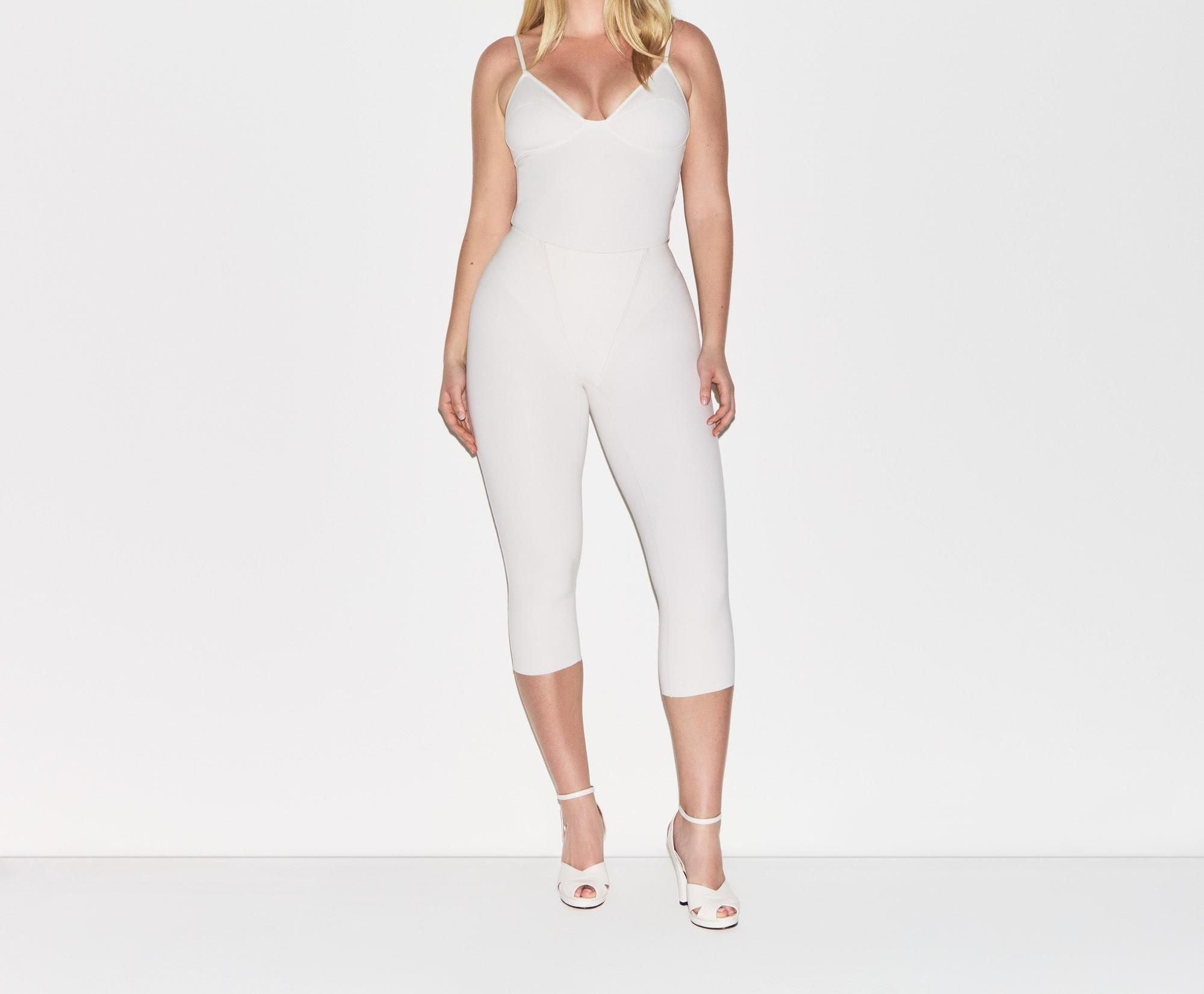 Skims Cotton Shapewear Thong Bodysuit Marble