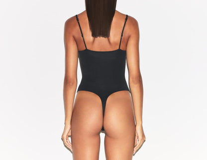 Skims Cotton Shapewear Thong Bodysuit Soot