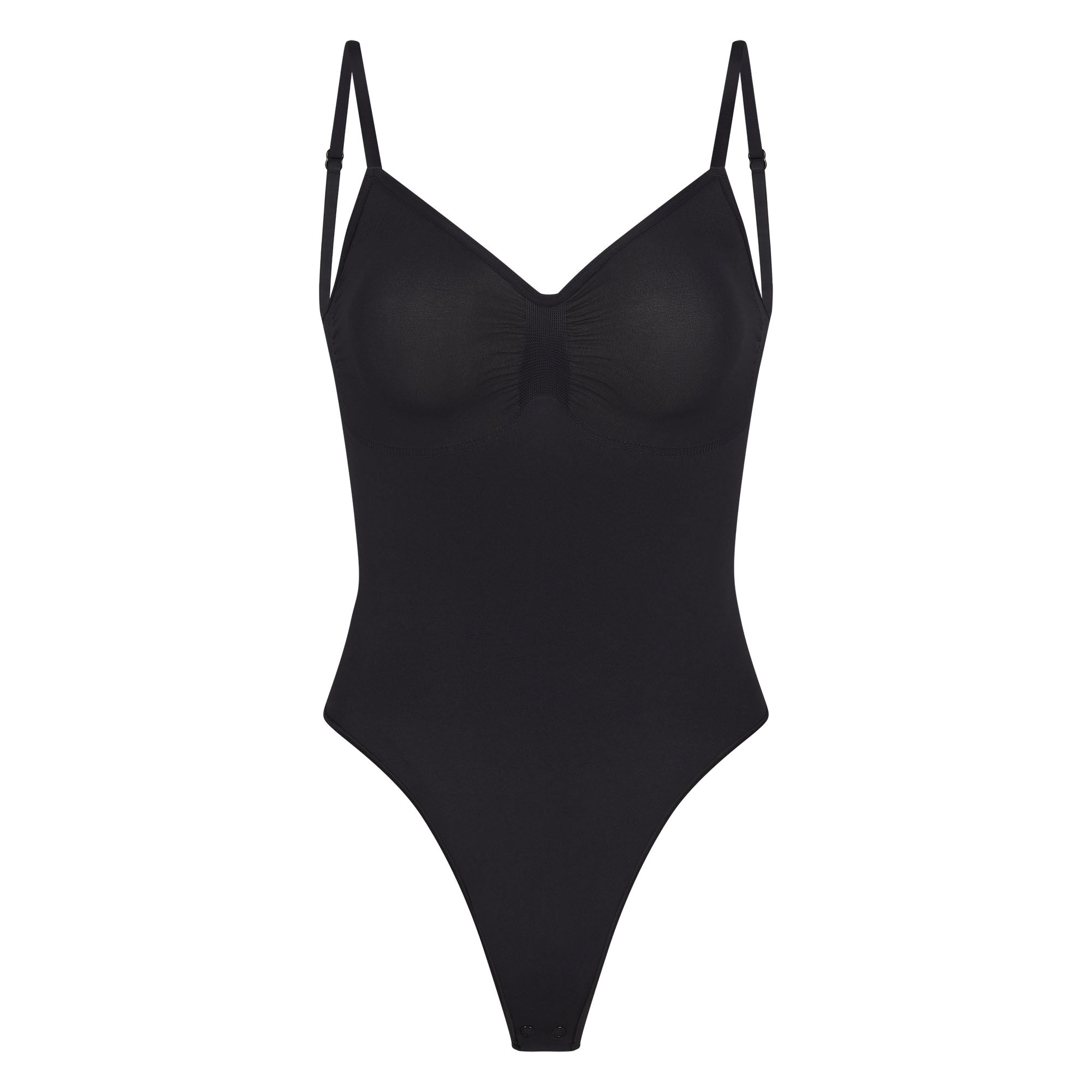 Skims Seamless Sculpt Low Back Thong Bodysuit Onyx