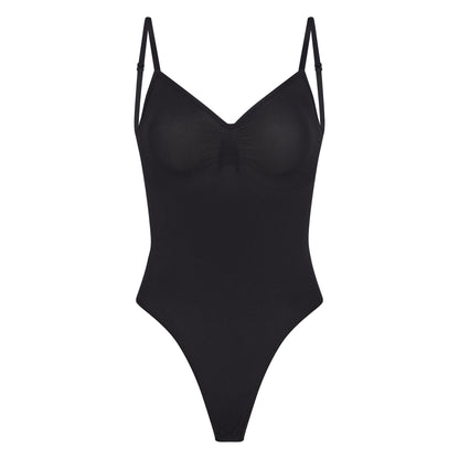 Skims Seamless Sculpt Low Back Thong Bodysuit Onyx