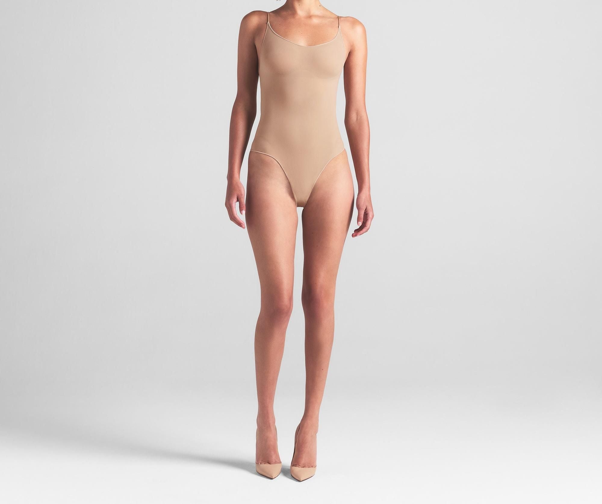 Skims Sheer Seamless Thong Bodysuit Clay
