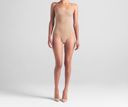 Skims Sheer Seamless Thong Bodysuit Clay